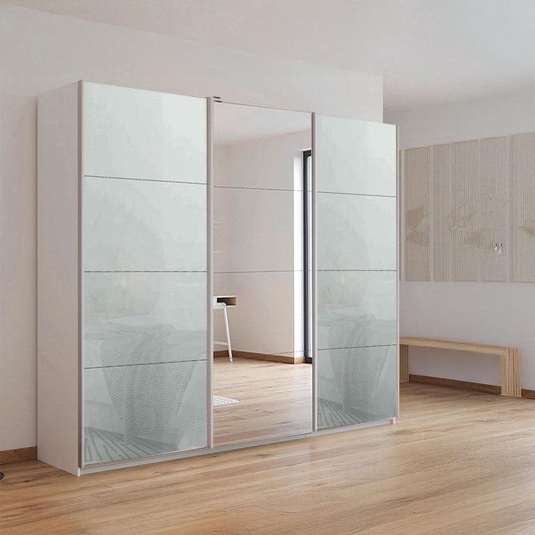 Kulmbach Sliding Mirror Wardrobe - 203cm - 3 Door - Alpine White & Silk Grey Glass
