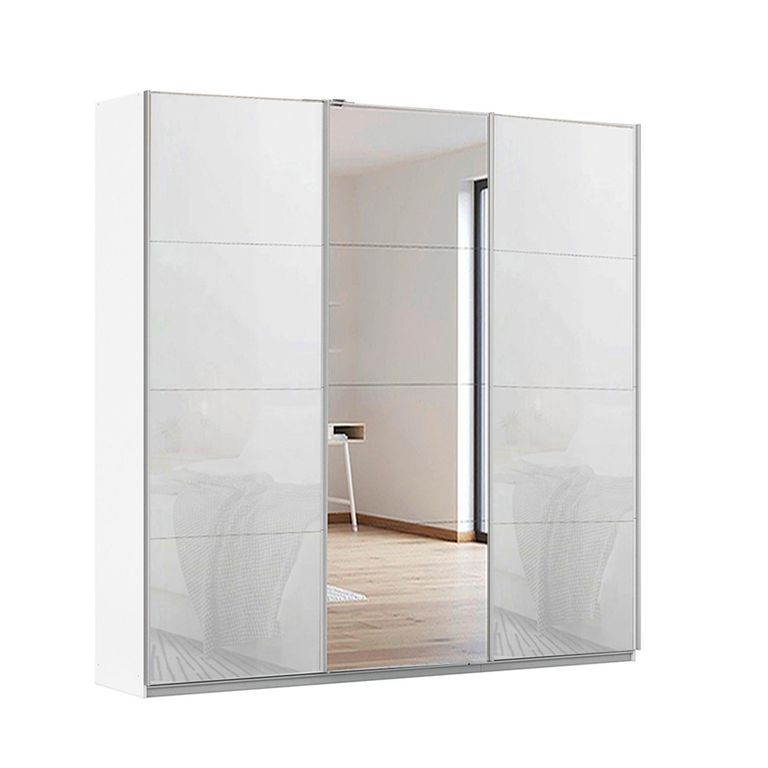 Kulmbach Sliding Mirror Wardrobe - 203cm - 3 Door - Alpine White & White Glass