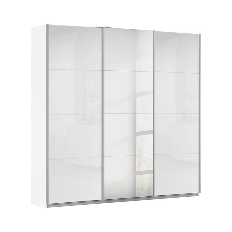 Rauch Kulmbach 203cm 3 Door Sliding Wardrobe with Mirror - Alpine White and White High Gloss