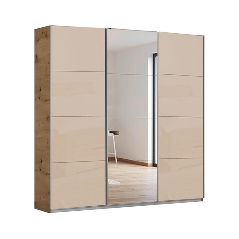 Kulmbach Sliding Mirror Wardrobe - 203cm - 3 Door - Artisan Oak & Champagne Glass