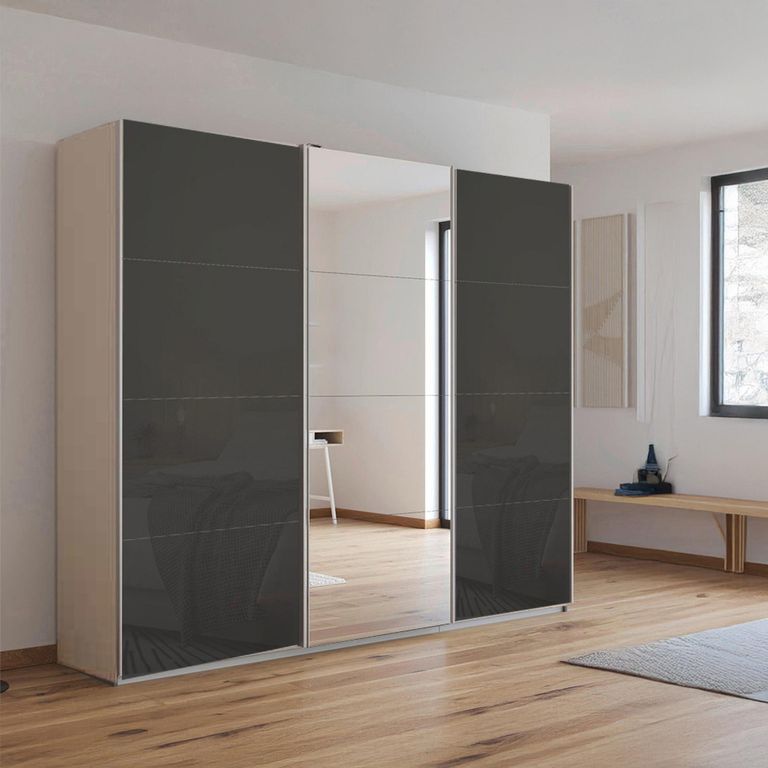Kulmbach Sliding Mirror Wardrobe - 203cm - 3 Door - Champagne & Basalt Glass
