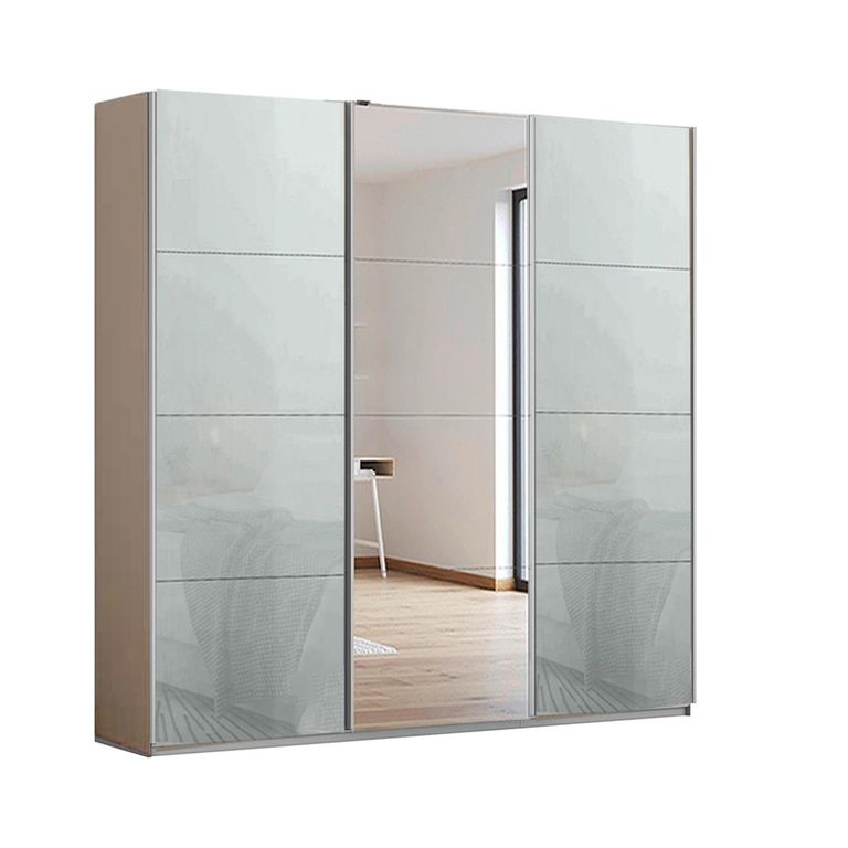 Kulmbach Sliding Mirror Wardrobe - 203cm - 3 Door - Champagne & Silk Grey Glass