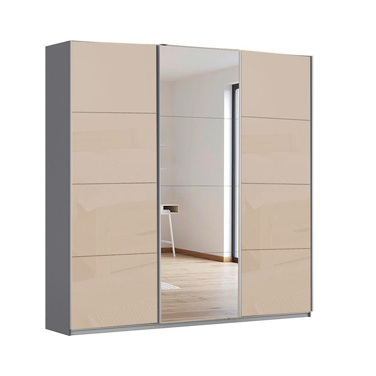 Kulmbach Sliding Mirror Wardrobe - 203cm - 3 Door - Metallic Dark Grey & Champagne Glass