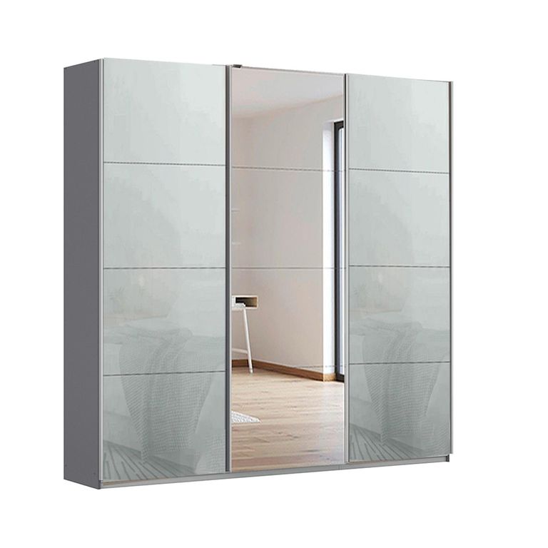 Kulmbach Sliding Mirror Wardrobe - 203cm - 3 Door - Metallic Dark Grey & Silk Grey Glass