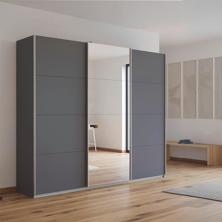 Rauch Kulmbach 203cm 3 Door Sliding Wardrobe with Mirror - Metallic Dark Grey