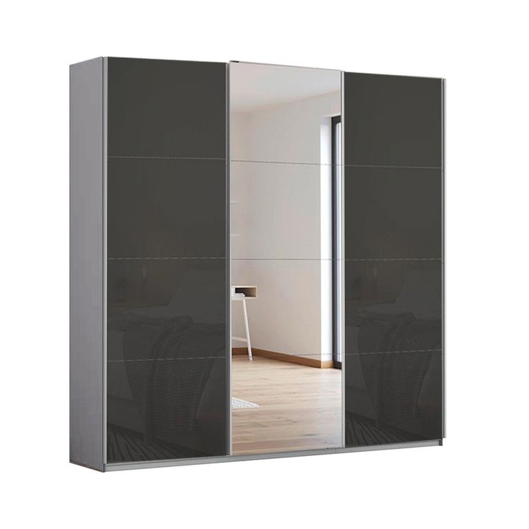 Kulmbach Sliding Mirror Wardrobe - 203cm - 3 Door - Silk Grey & Basalt Glass