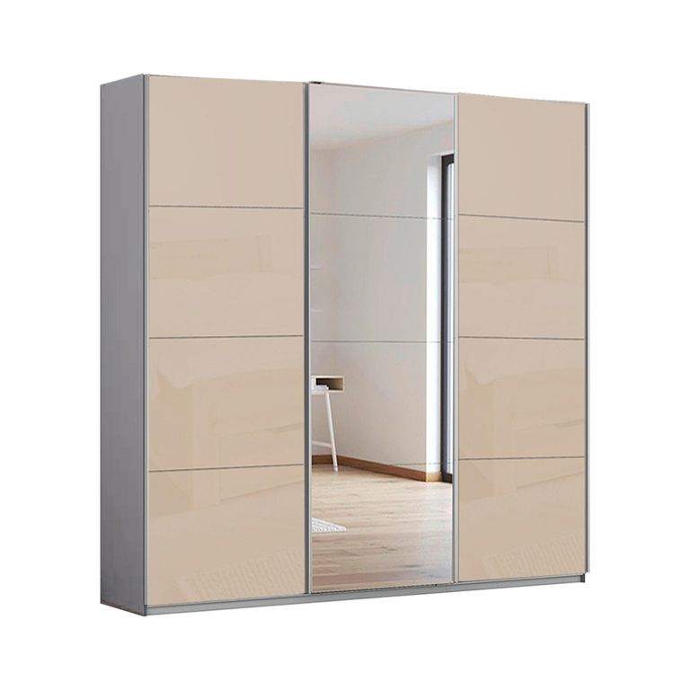 Kulmbach Sliding Mirror Wardrobe - 203cm - 3 Door - Silk Grey & Champagne Glass