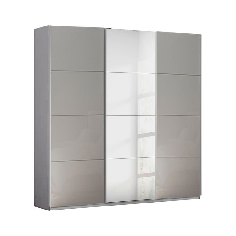 Rauch Kulmbach 203cm 3 Door Sliding Wardrobe with Mirror - Silk Grey and Grey High Gloss