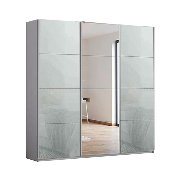 Kulmbach Sliding Mirror Wardrobe - 203cm - 3 Door - Silk Grey & Silk Grey Glass