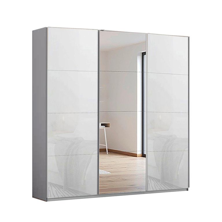 Kulmbach Sliding Mirror Wardrobe - 203cm - 3 Door - Silk Grey & White Glass