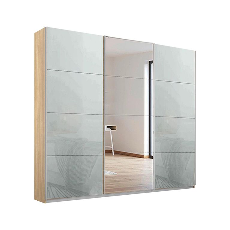 Kulmbach Sliding Mirror Wardrobe - 203cm - 3 Door - Sonoma Oak & Silk Grey Glass
