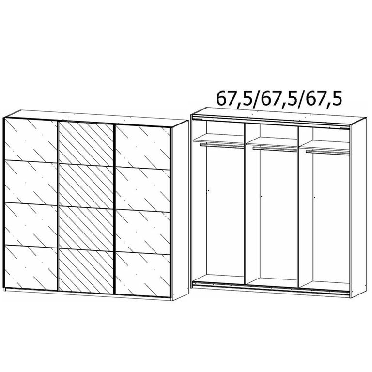 Kulmbach Sliding Mirror Wardrobe - 203cm - 3 Door - Sonoma Oak & White Glass