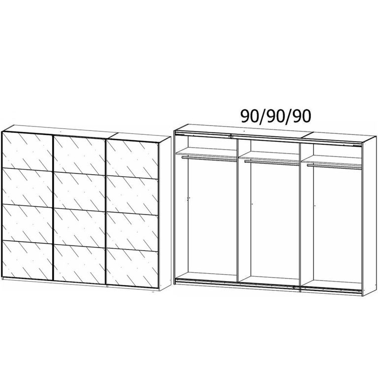 Kulmbach Sliding Wardrobe - 271cm - 3 Door - Alpine White & Basalt Glass