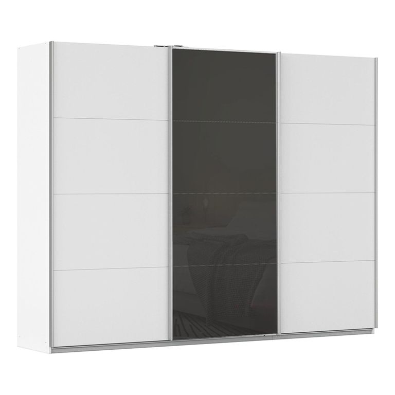 Kulmbach Sliding Wardrobe - 271cm - 3 Door - Alpine White & Basalt Glass Front