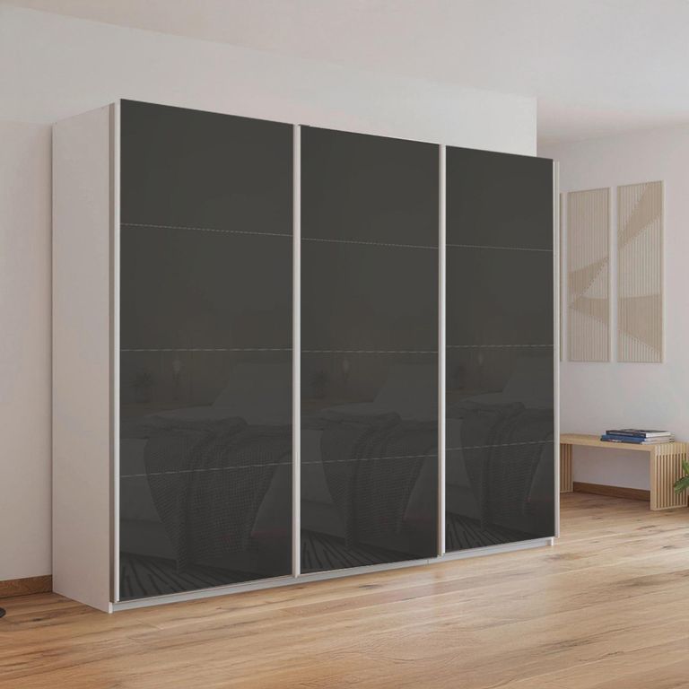 Kulmbach Sliding Wardrobe - 271cm - 3 Door - Alpine White & Basalt Glass