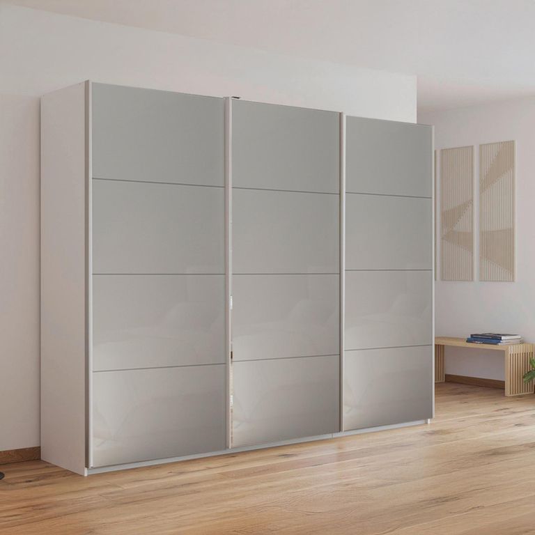 Kulmbach Sliding Wardrobe - 271cm - 3 Door - Alpine White & Grey High Gloss