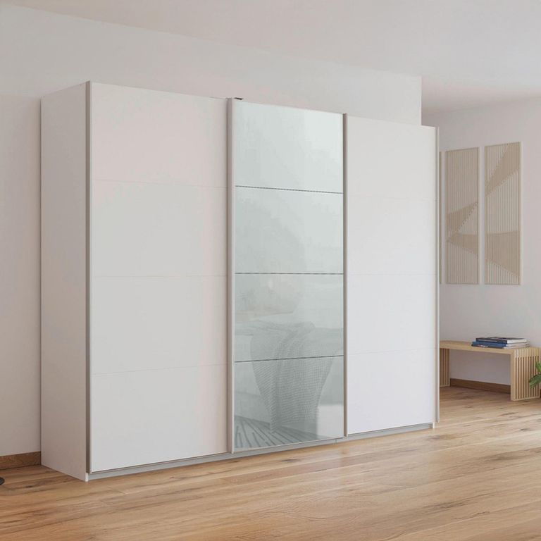 Kulmbach Sliding Wardrobe - 271cm - 3 Door - Alpine White & Silk Grey Glass Front