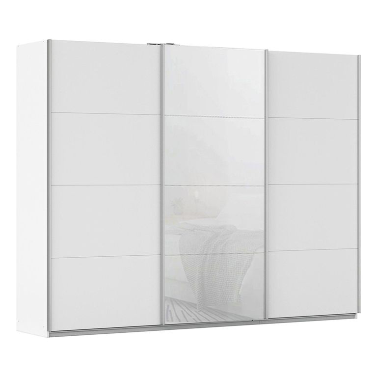 Kulmbach Sliding Wardrobe - 271cm - 3 Door - Alpine White & White Glass Front