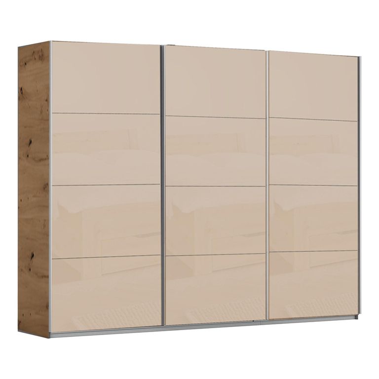 Kulmbach Sliding Wardrobe - 271cm - 3 Door - Artisan Oak & Champagne Glass