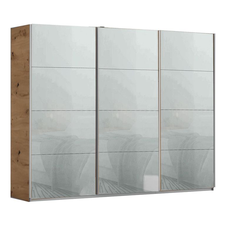 Kulmbach Sliding Wardrobe - 271cm - 3 Door - Artisan Oak & Silk Grey Glass
