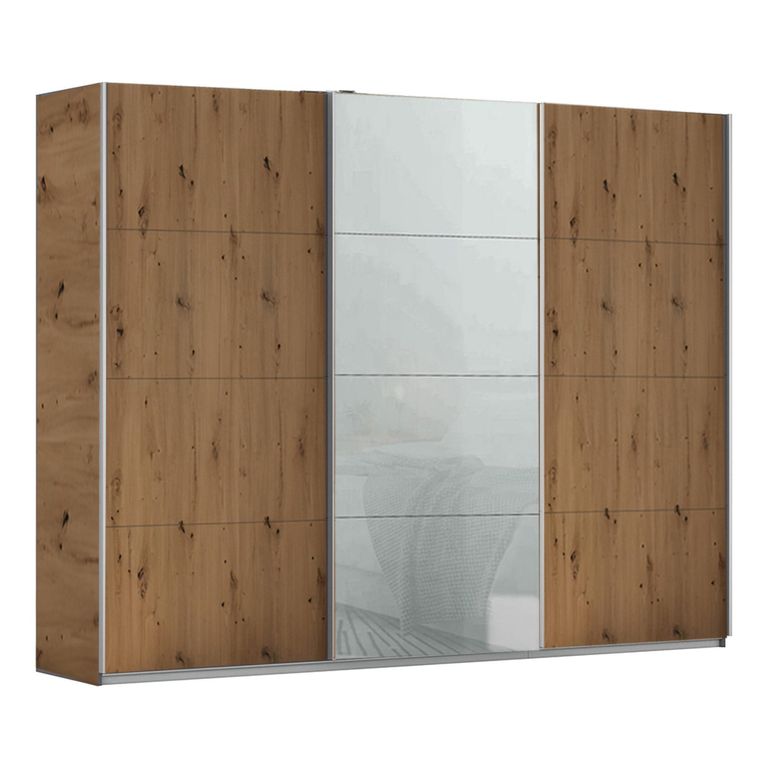 Kulmbach Sliding Wardrobe - 271cm - 3 Door - Artisan Oak & Silk Grey Glass Front