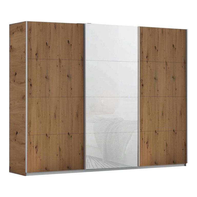 Kulmbach Sliding Wardrobe - 271cm - 3 Door - Artisan Oak & White Glass Front