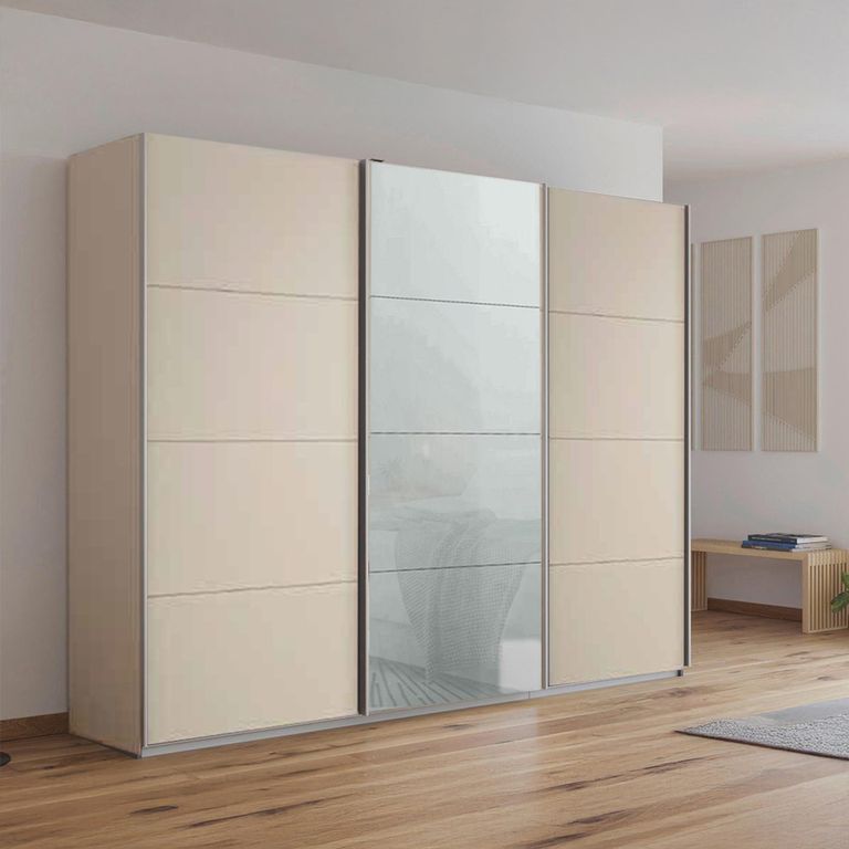 Kulmbach Sliding Wardrobe - 271cm - 3 Door - Champagne & Silk Grey Glass Front