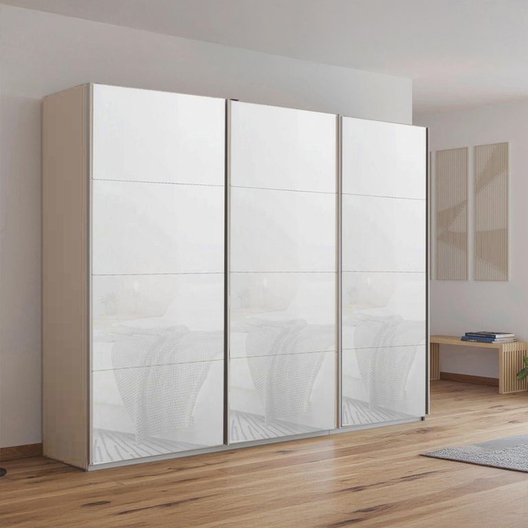 Kulmbach Sliding Wardrobe - 271cm - 3 Door - Champagne & White Glass