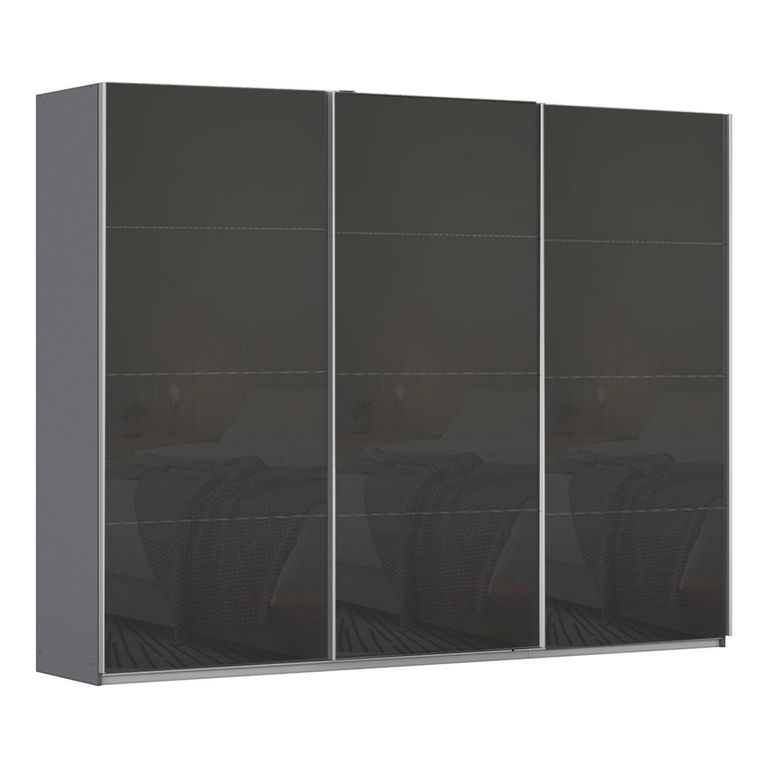 Kulmbach Sliding Wardrobe - 271cm - 3 Door - Metallic Dark Grey & Basalt Glass