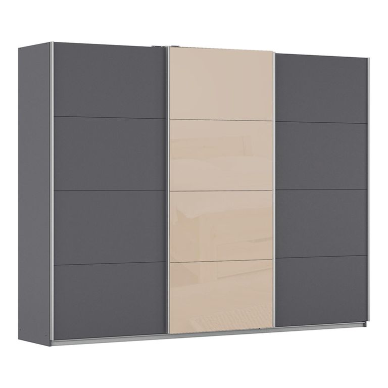 Kulmbach Sliding Wardrobe - 271cm - 3 Door - Metallic Dark Grey & Champagne Glass Front