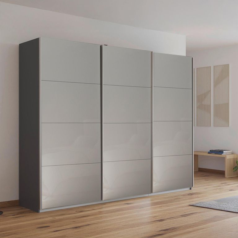 Kulmbach Sliding Wardrobe - 271cm - 3 Door - Metallic Dark Grey & Grey High Gloss