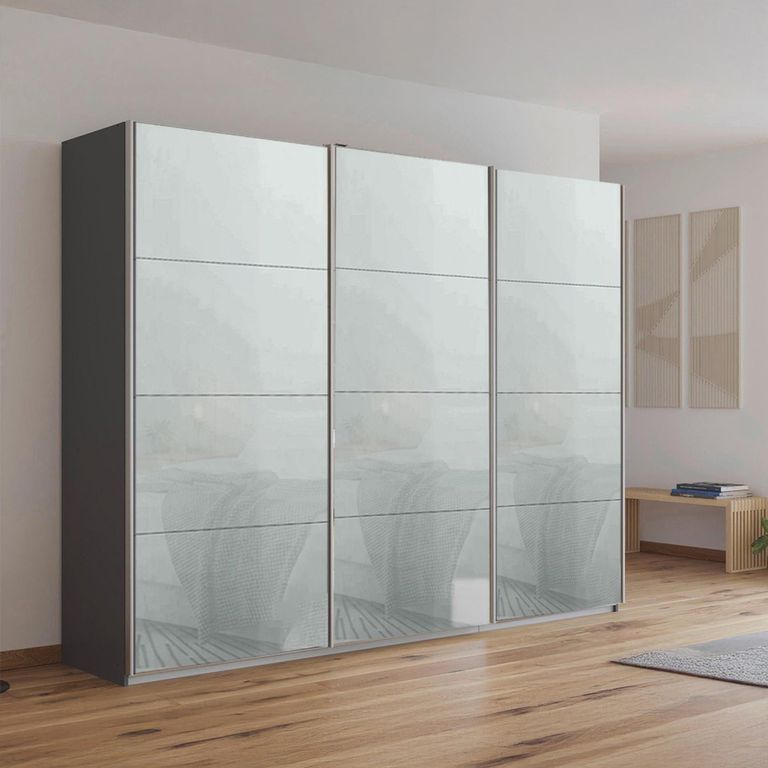 Kulmbach Sliding Wardrobe - 271cm - 3 Door - Metallic Dark Grey & Silk Grey Glass