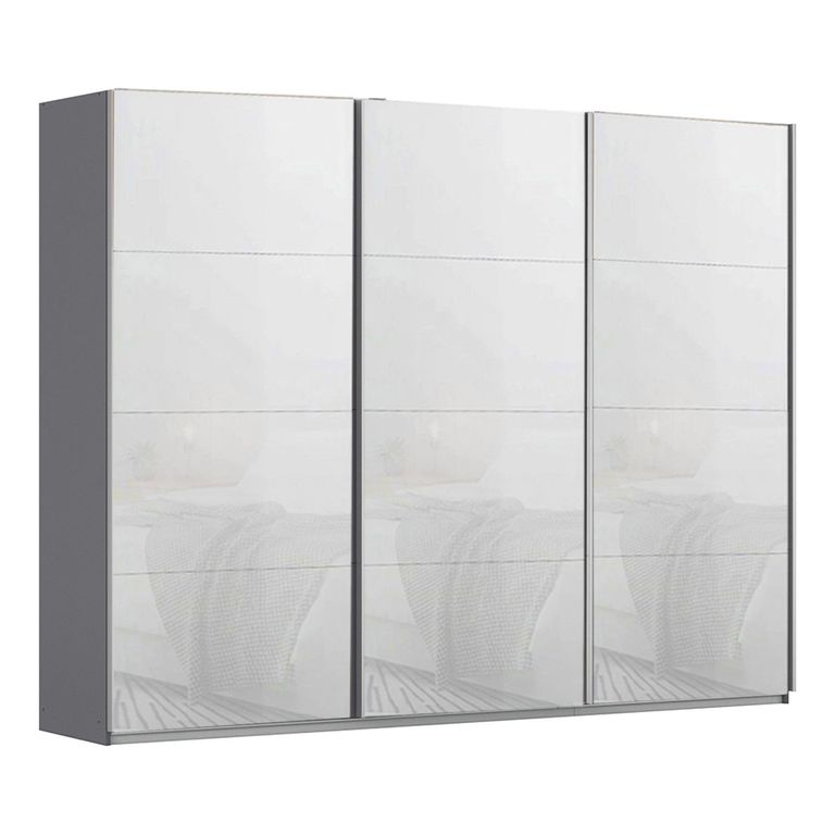 Kulmbach Sliding Wardrobe - 271cm - 3 Door - Metallic Dark Grey & White Glass