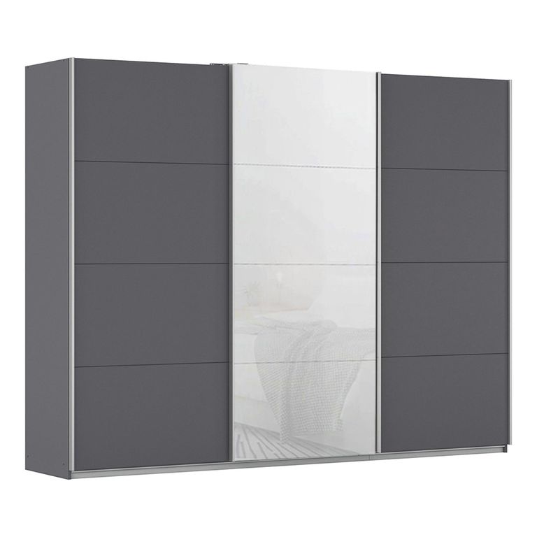 Kulmbach Sliding Wardrobe - 271cm - 3 Door - Metallic Dark Grey & White Glass Front