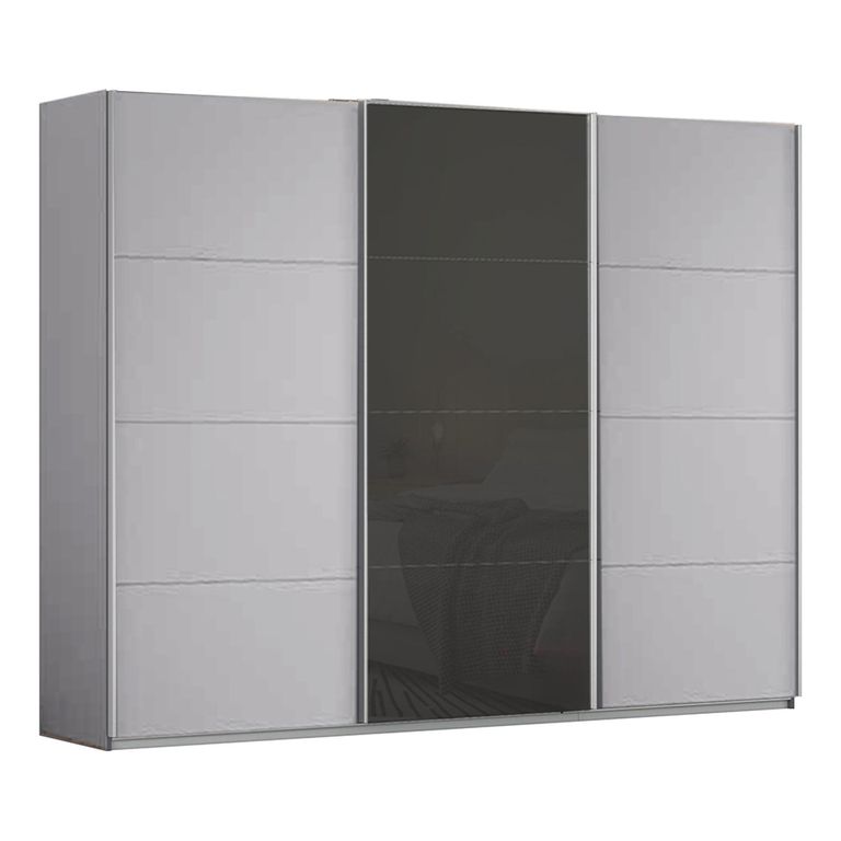 Kulmbach Sliding Wardrobe - 271cm - 3 Door - Silk Grey & Basalt Glass Front