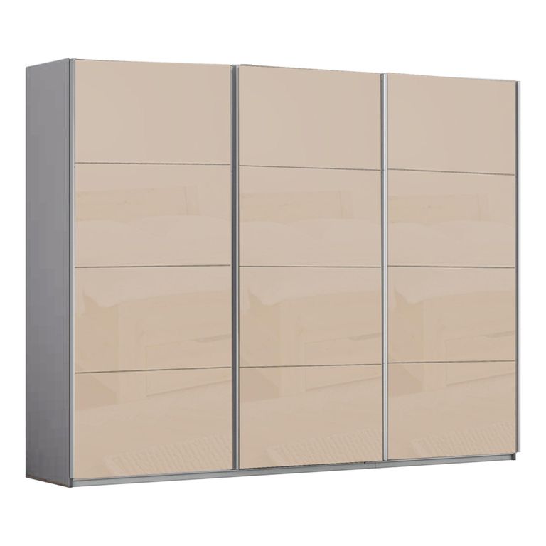 Kulmbach Sliding Wardrobe - 271cm - 3 Door - Silk Grey & Champagne Glass