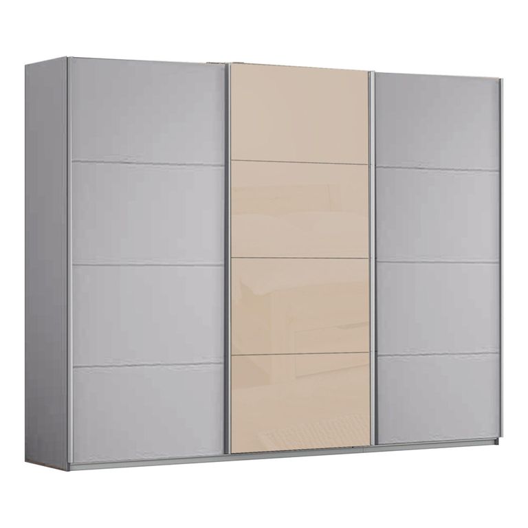 Kulmbach Sliding Wardrobe - 271cm - 3 Door - Silk Grey & Champagne Glass Front