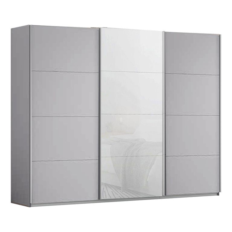 Kulmbach Sliding Wardrobe - 271cm - 3 Door - Silk Grey & White Glass Front