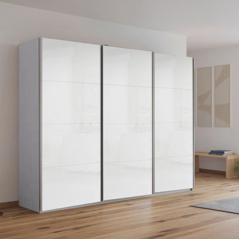 Kulmbach Sliding Wardrobe - 271cm - 3 Door - Silk Grey & White High Gloss