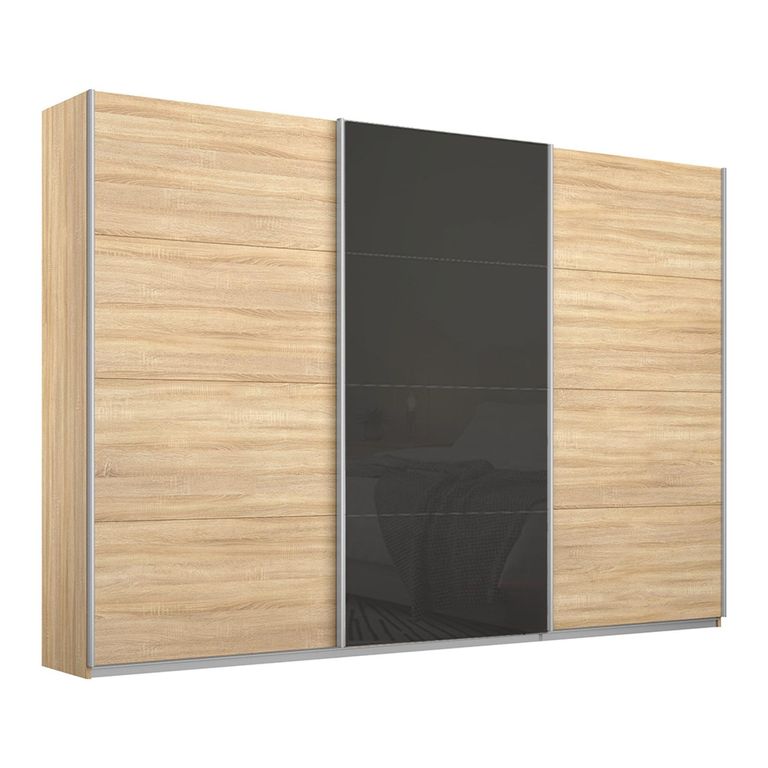 Kulmbach Sliding Wardrobe - 271cm - 3 Door - Sonoma Oak & Basalt Glass Front