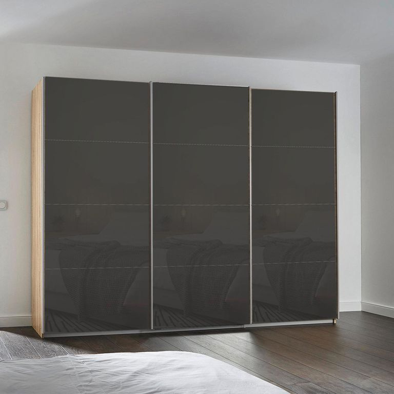 Kulmbach Sliding Wardrobe - 271cm - 3 Door - Sonoma Oak & Basalt Glass