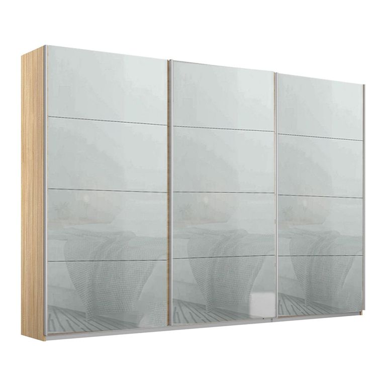 Kulmbach Sliding Wardrobe - 271cm - 3 Door - Sonoma Oak & Silk Grey Glass