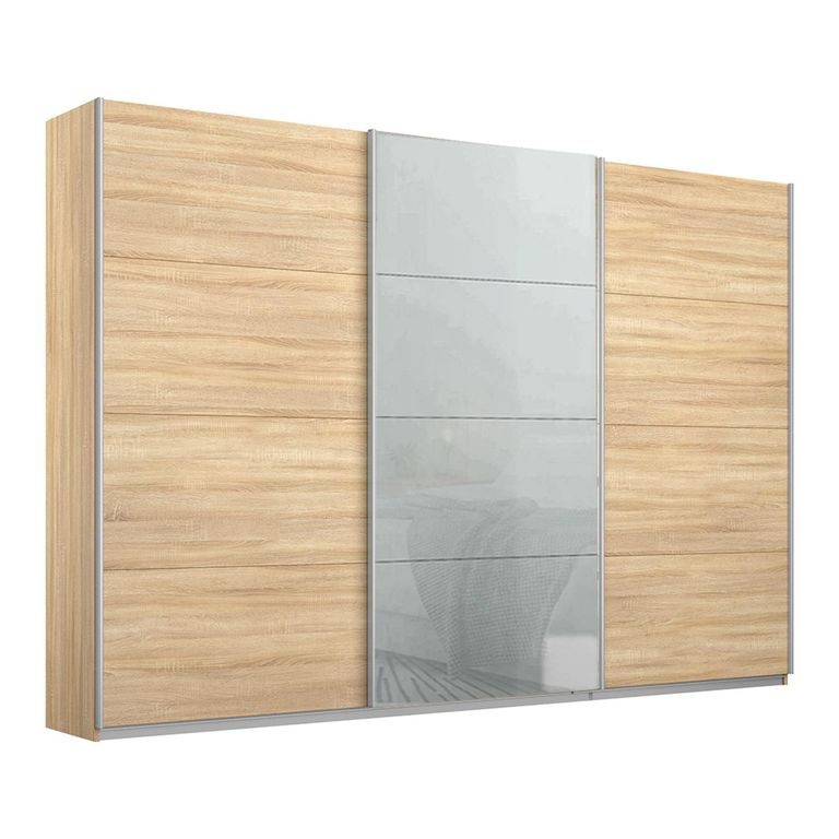 Kulmbach Sliding Wardrobe - 271cm - 3 Door - Sonoma Oak & Silk Grey Glass Front