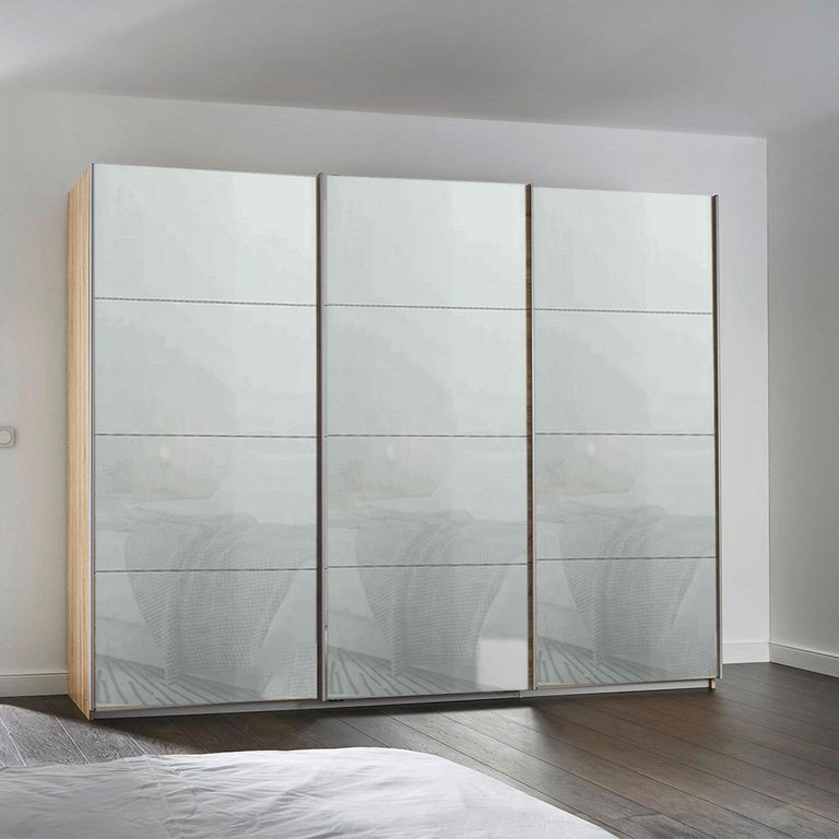Kulmbach Sliding Wardrobe - 271cm - 3 Door - Sonoma Oak & Silk Grey Glass