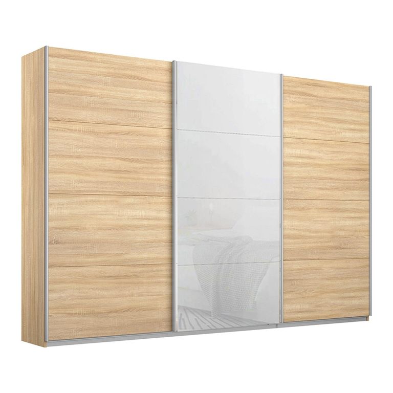 Kulmbach Sliding Wardrobe - 271cm - 3 Door - Sonoma Oak & White Glass Front