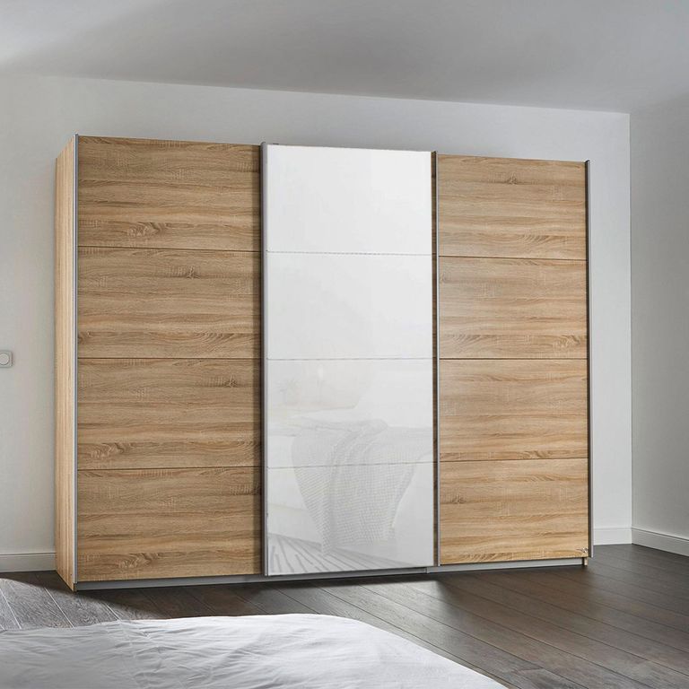 Kulmbach Sliding Wardrobe - 271cm - 3 Door - Sonoma Oak & White Glass Front