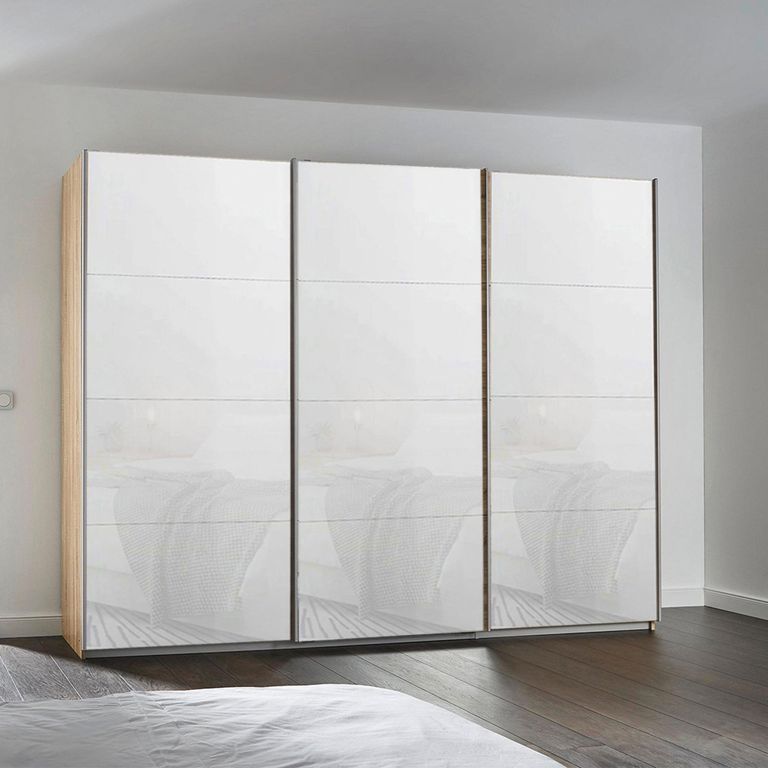 Kulmbach Sliding Wardrobe - 271cm - 3 Door - Sonoma Oak & White Glass
