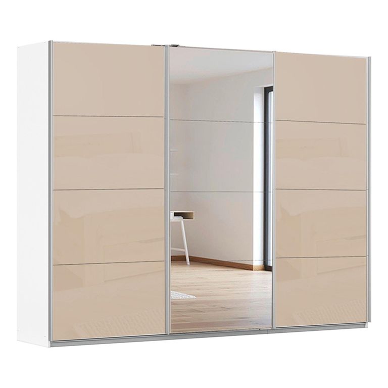 Kulmbach Sliding Mirror Wardrobe - 271cm - 3 Door - Alpine White & Champagne Glass