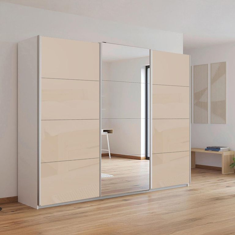 Kulmbach Sliding Mirror Wardrobe - 271cm - 3 Door - Alpine White & Champagne Glass