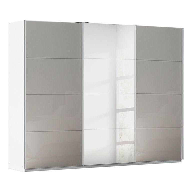 Kulmbach Sliding Mirror Wardrobe - 271cm - 3 Door - Alpine White & Grey High Gloss